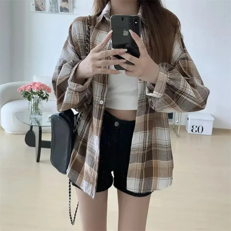 Long Sleeve Top Female Vintage Single Breasted Blouse