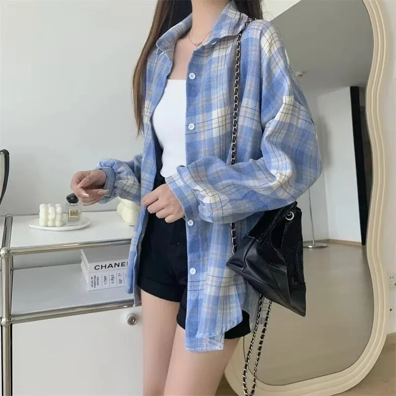Long Sleeve Top Female Vintage Single Breasted Blouse