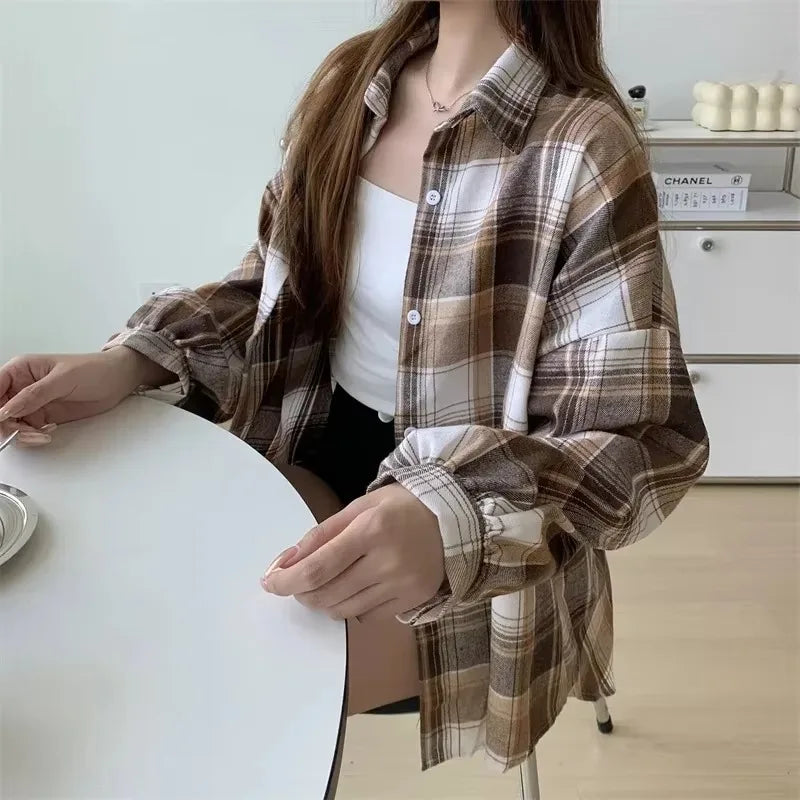 Long Sleeve Top Female Vintage Single Breasted Blouse