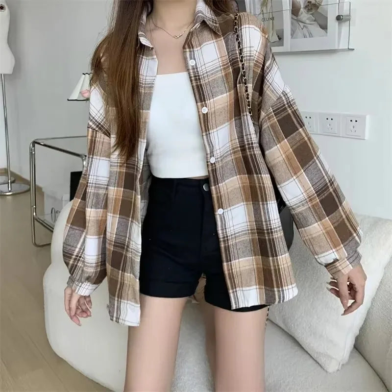 Long Sleeve Top Female Vintage Single Breasted Blouse