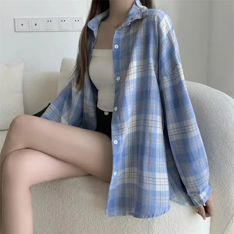 Long Sleeve Top Female Vintage Single Breasted Blouse