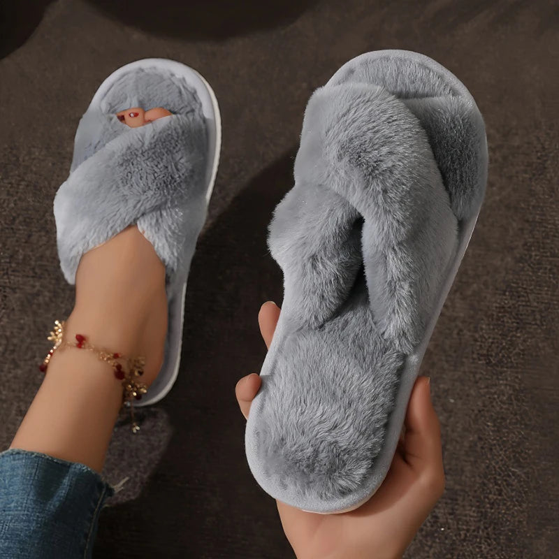 Cross Warm Fluffy Furry Slippers